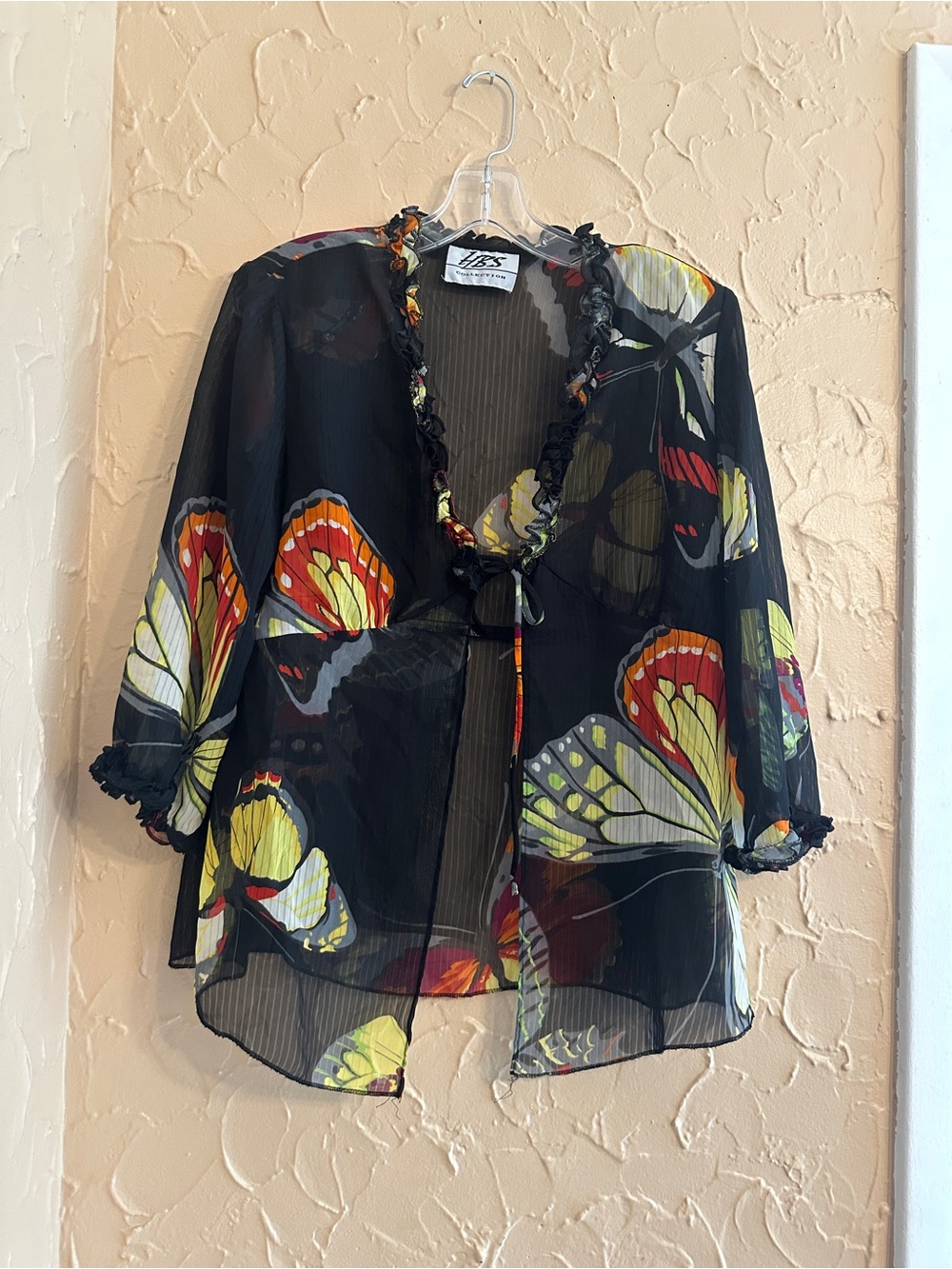 Sheer Black Butterfly Tie-Front Tunic